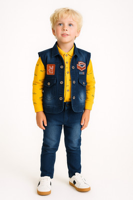 BABUSHONA Boys Festive & Party Shirt, Waistcoat and Pant Set(Blue Pack of 1)