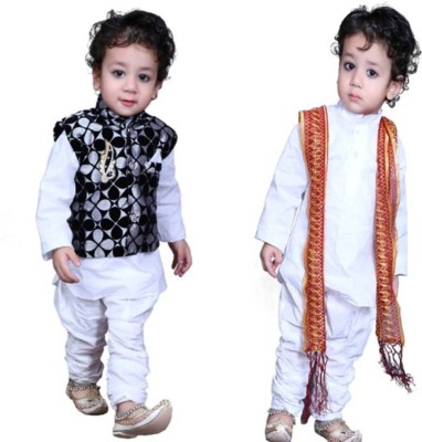 KL Collection Boys Festive & Party Kurta, Waistcoat and Breeches Set(White Pack of 2)