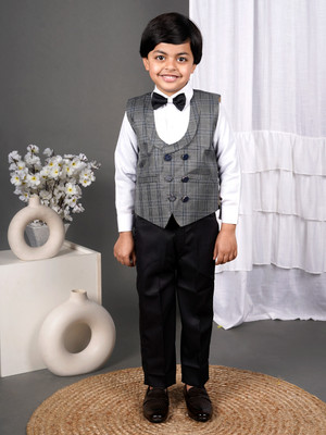 VALUE CREATION Boys Festive & Party Shirt, Waistcoat and Pant Set(Black Pack of 1)