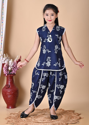 DRESSESDREAM Girls Casual Kurta and Pyjama Set(Blue Pack of 1)