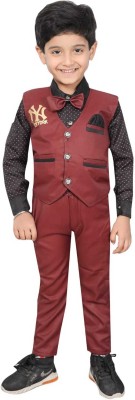 MISS LOCAL Baby Boys Festive & Party Shirt, Waistcoat and Pant Set(Maroon Pack of 1)