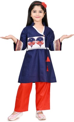 Mselimdresses Girls Casual Kurta and Palazzo Set(Dark Blue Pack of 1)