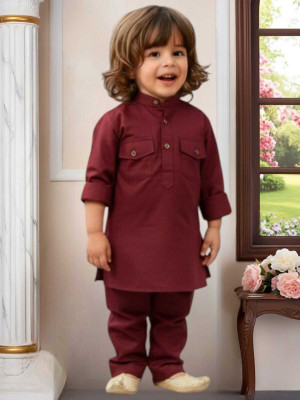ANGEL PROPRIETOR Baby Boys Casual Kurta and Pyjama Set(Maroon Pack of 1)