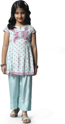 BIBA Girls Formal Kurta and Trouser Set(Light Blue Pack of 1)