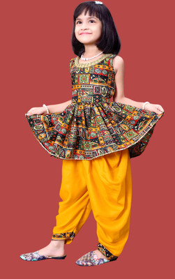 Agnivesha Girls Festive & Party Kurta and Dhoti Pant Set(Yellow Pack of 1)