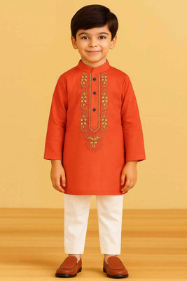 Oxipittal Club Boys Festive & Party Kurta and Dhoti Pant Set(Orange Pack of 1)