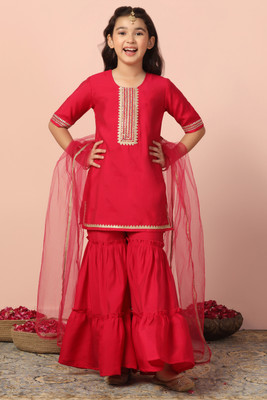 Tasrika Girls Festive & Party Kurta and Palazzo Set(Pink Pack of 1)