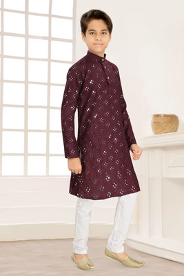 bitteR Boys Festive & Party, Wedding Kurta and Pyjama Set(Maroon Pack of 1)