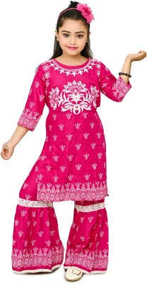 Life's Look's Fashion Girls Festive & Party Kurta and Palazzo Set(Black Pack of 1)