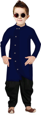 TRUST OUS Boys Festive & Party Dhoti & Kurta Set(Dark Blue Pack of 1)