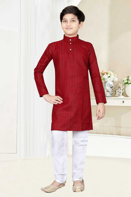 Shree Sundha Boys Festive & Party Kurta and Pyjama Set(Maroon Pack of 1)