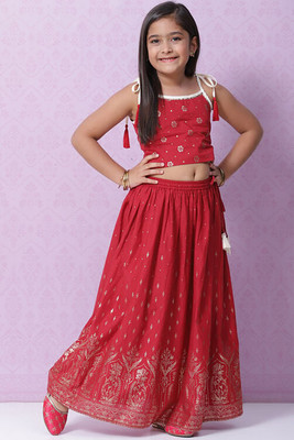 BIBA Girls Casual Top and Skirt Set(Red Pack of 2)