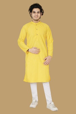 VISHESTA Boys Festive & Party Kurta and Pyjama Set(Yellow Pack of 1)