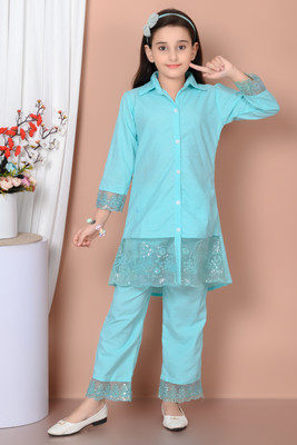 BAAQI Girls Festive & Party Kurta and Pyjama Set(Light Blue Pack of 2)