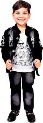 TAPODHANI Boys Festive & Party Shirt, Waistcoat and Pant Set(Black Pack of 1)