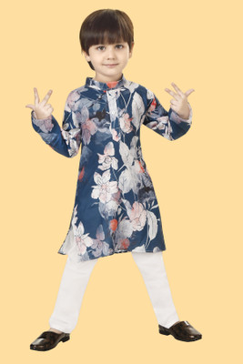 VISHESTA Boys Festive & Party Kurta and Pyjama Set(Dark Blue Pack of 1)