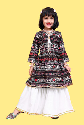 Agnivesha Girls Casual Kurta and Palazzo Set(Dark Blue Pack of 1)