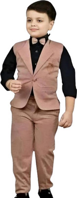 Paras Traders Boys Festive & Party, Wedding Shirt, Waistcoat and Pant Set(Pink Pack of 1)