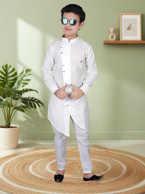 MUSTAKIN CREATION Boys Casual Kurta and Pyjama Set(White Pack of 1)