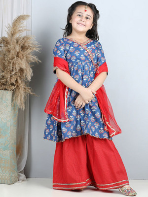 Sangria Girls Festive & Party Kurta and Sharara Set(Blue Pack of 2)