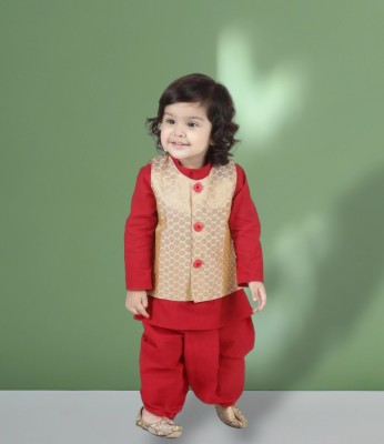 S.K.M Garments Baby Boys Festive & Party Ethnic Jacket, Kurta and Dhoti Pant Set(Red Pack of 3)