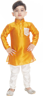 Boom Boys Boys Festive & Party Kurta and Pyjama Set(Orange Pack of 1)