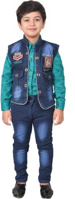 Kidzarea Boys Festive & Party Shirt, Waistcoat and Pant Set(Blue Pack of 1)