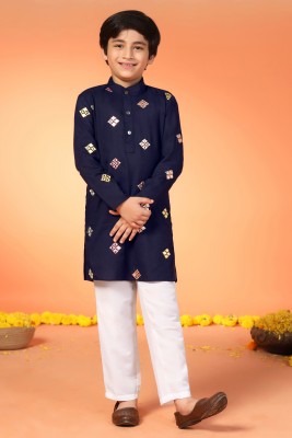 Fashion Dream Boys Festive & Party Kurta and Pyjama Set(Blue Pack of 1)