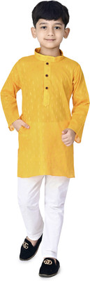 AZAL COLLECTIONS Boys Festive & Party Kurta and Pyjama Set(Yellow Pack of 1)
