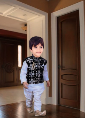 GARMENTSMM Boys Festive & Party Kurta, Waistcoat and Pyjama Set(White Pack of 1)