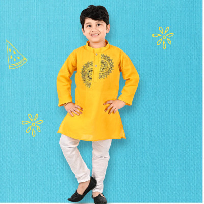 Smuktar garments Baby Boys Casual Kurta and Pyjama Set(Yellow Pack of 1)