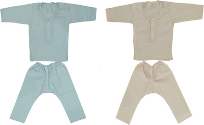 100LUCK Boys & Girls Casual Kurta and Pyjama Set(Multicolor Pack of 2)