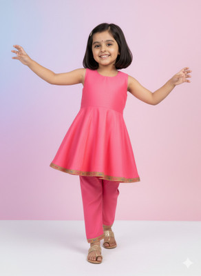 FLEXAA Girls Festive & Party, Casual, Formal, Wedding Kurta and Palazzo Set(Pink Pack of 1)