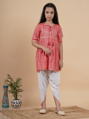 JustShe Girls Festive & Party Kurta and Dhoti Pant Set(Pink Pack of 1)
