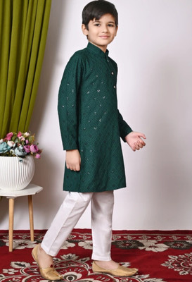 nidhikishan Baby Boys Festive & Party Dupatta and Pyjama Set(Green Pack of 1)