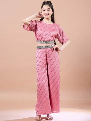 Pspeaches Girls Festive & Party Kurta and Trouser Set(Pink Pack of 1)
