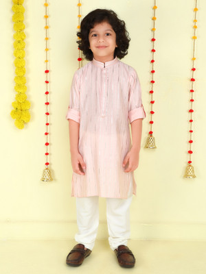 Mini Stitch Boys Festive & Party Kurta and Pyjama Set(Pink Pack of 2)
