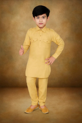 Eliq Boys Casual Kurta and Pyjama Set(Yellow Pack of 1)