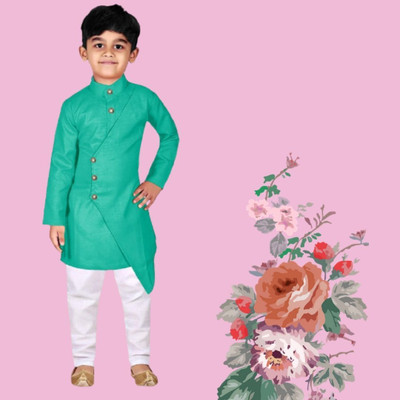 V FASHION HUB Baby Boys Festive & Party Kurta and Pyjama Set(Green Pack of 1)