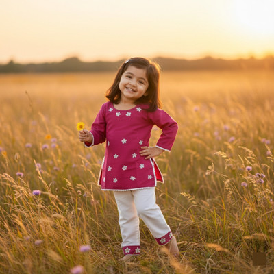 FLEXAA Girls Festive & Party, Casual, Formal, Wedding Kurta and Trouser Set(Pink Pack of 1)