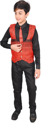 AJ STYLES Boys Festive & Party, Wedding Shirt, Waistcoat and Pant Set(Red Pack of 1)