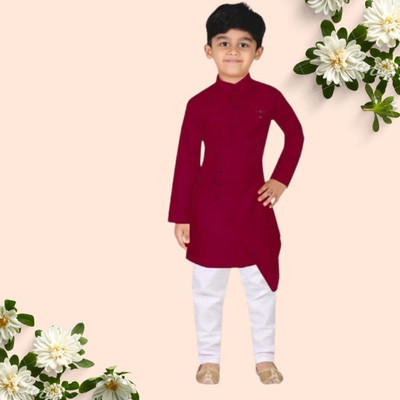 VDC CREATIONS Baby Boys Festive & Party Kurta and Pyjama Set(Maroon Pack of 1)