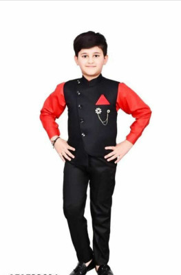 Akshita trading Boys Festive & Party Shirt, Waistcoat and Pant Set(Red Pack of 1)
