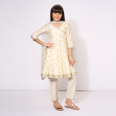 Akkriti by Pantaloons Girls Casual Dupatta and Pyjama Set(Beige Pack of 1)