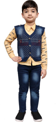 world wise wear Boys Festive & Party Shirt, Waistcoat and Pant Set(Gold Pack of 3)