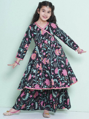 HouseOfComman Girls Wedding Kurta and Sharara Set(Black Pack of 1)