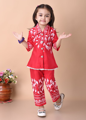 KGNDR Girls Festive & Party Kurta and Pyjama Set(Red Pack of 1)
