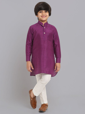 CENSAL Boys Festive & Party Kurta and Pyjama Set(Purple Pack of 2)