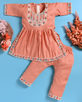Rkdress Indi Baby Girls Midi/Knee Length Festive/Wedding Dress(Orange, Half Sleeve)