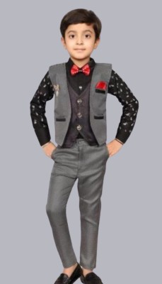 NVH Boys Party(Festive) Waistcoat Pant, Shirt(Black)